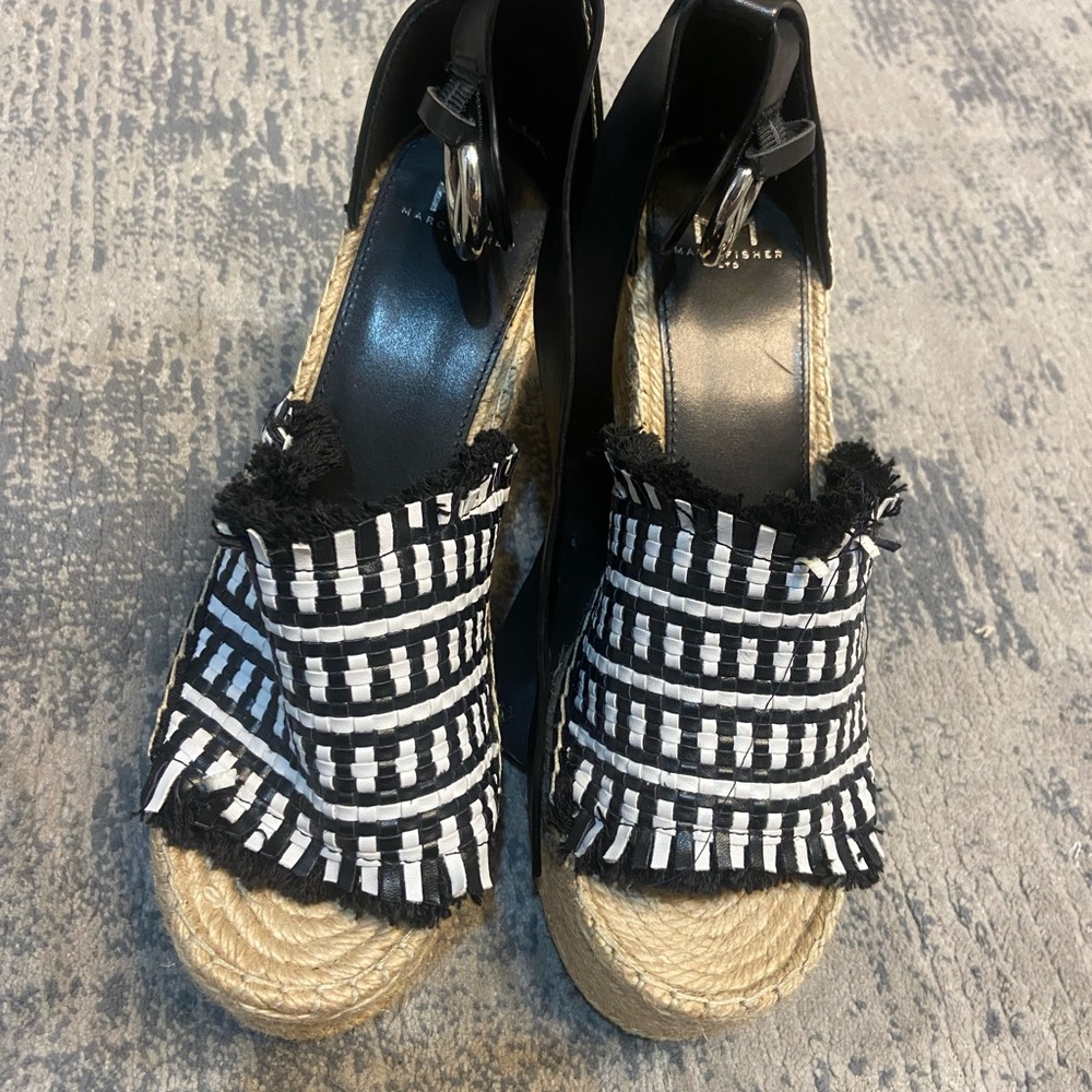 Marc Fisher Black and White Espadrille Wedges